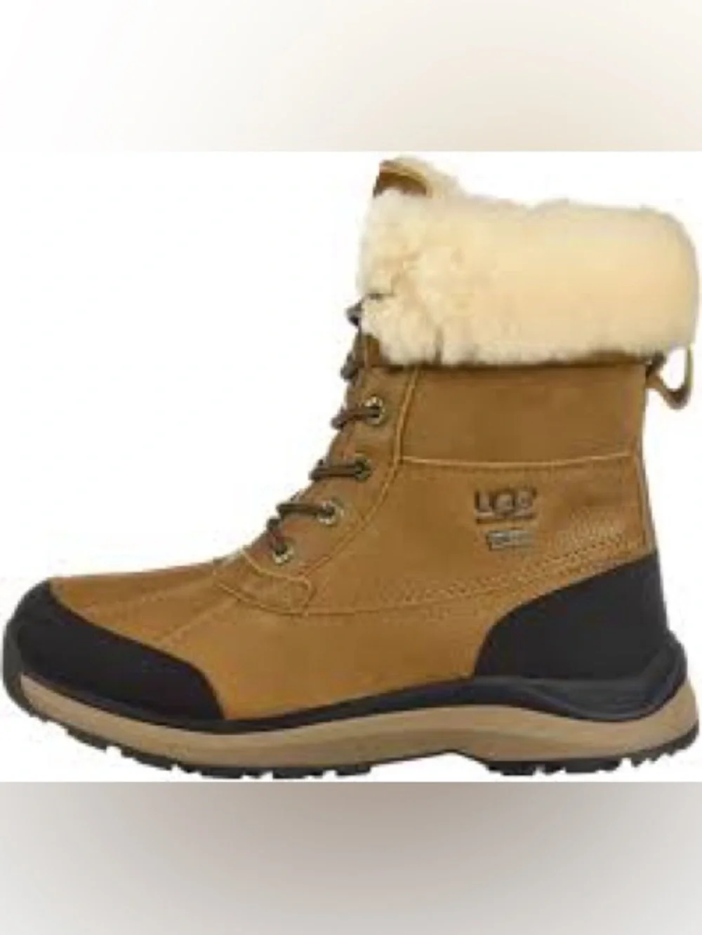 UGG Adirondak - Tan Leather Lace-Up Winter Boot with Shearling Collar - Picture 2 of 4
